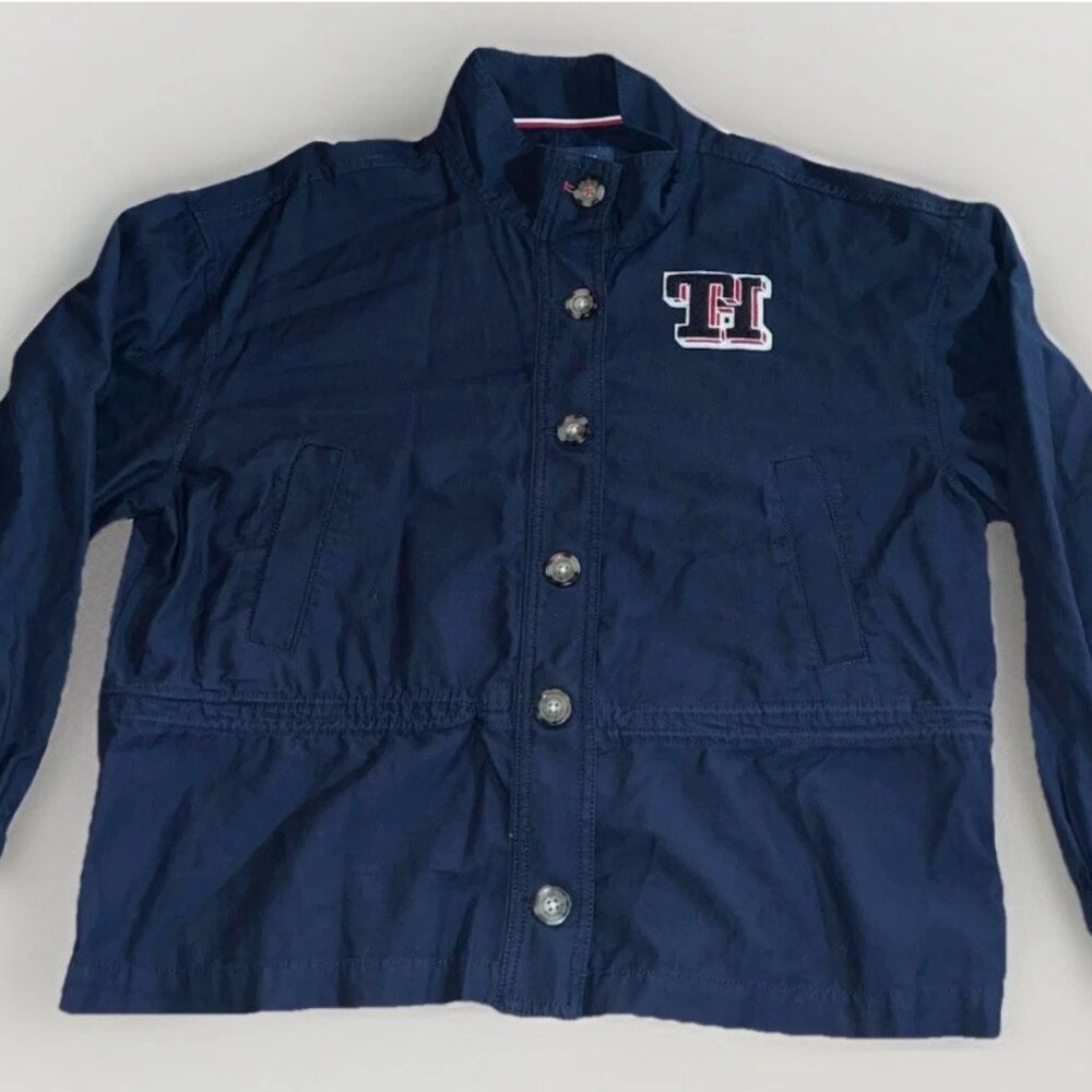 Tommy Hilfiger Battle Jacket with Chenille Logo, Size M Blue Patch Shirt